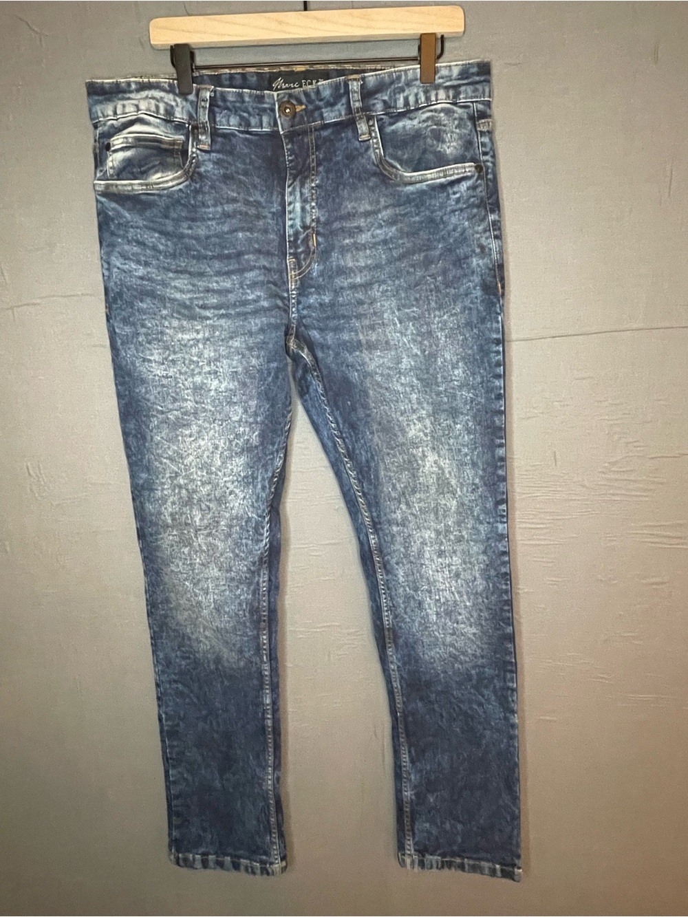 Marc Ecko Unltd Men’s Slim Straight Jeans 38x30 Acid Wash Blue Denim Streetwear